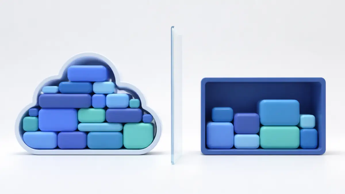 iCloud（クラウドの保管庫）とMac本体（手元の容量）は別の入れ物であることを表すイメージ