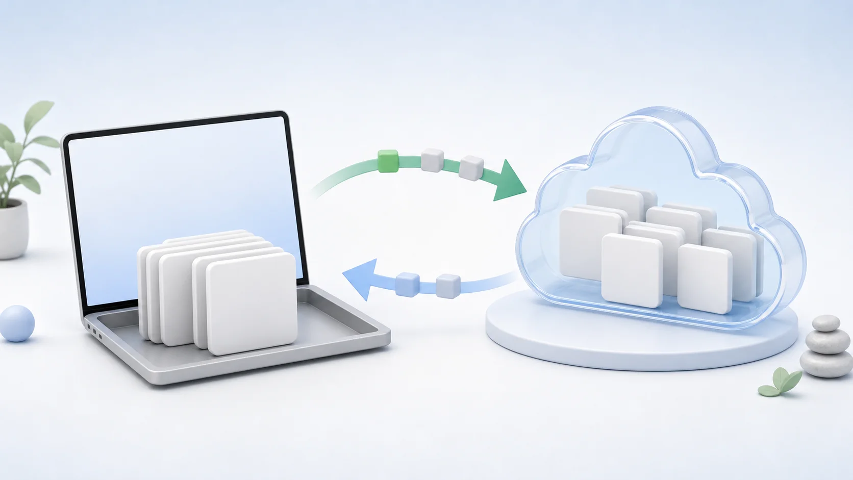 あまり使わない古いファイルをiCloud（雲）へ預け、必要なら戻る「最適化」の仕組みのイメージ